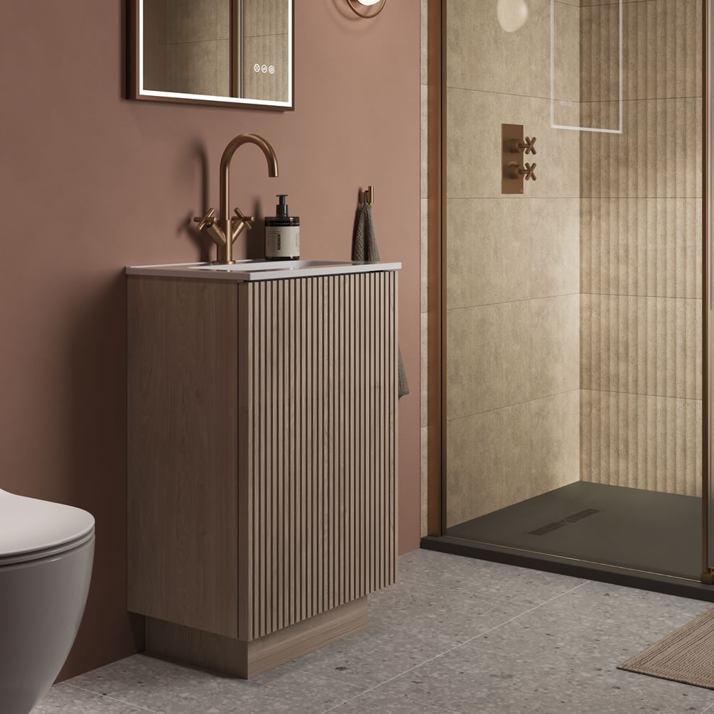 Crosswater Limit Modern Oak 500mm Floorstanding Vanity Unit & Basin - Lifestyle Image 1